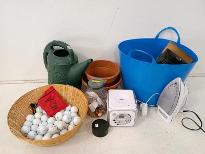Golf Balls, Watering Can, Iron, CD Player/Radio, Plant Pots,