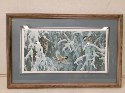 Robert Bateman Signed Limited Edition "The Scolding &mdash; Chickadees and Screech Owl" Framed Print COA