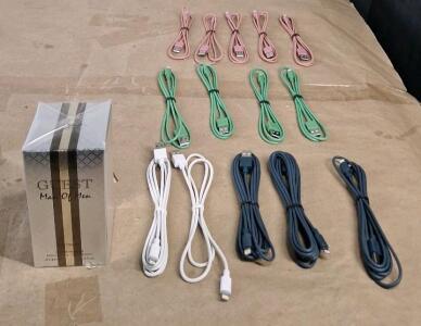 (14) Assorted USB To Lighting Cables & (1) 3.4-Fl Oz Bottle Of Guest Man of Men Eau de Toilette By Fragrance Couture