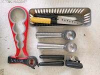Mixed Kitchenware & Decor Lot: Plates, Bowls, Cutlery, Storage, Towels, Racks, M&M Items - 2