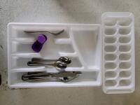 Mixed Kitchenware & Decor Lot: Plates, Bowls, Cutlery, Storage, Towels, Racks, M&M Items - 3
