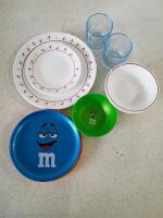 Mixed Kitchenware & Decor Lot: Plates, Bowls, Cutlery, Storage, Towels, Racks, M&M Items - 4