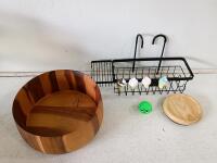 Mixed Kitchenware & Decor Lot: Plates, Bowls, Cutlery, Storage, Towels, Racks, M&M Items - 5
