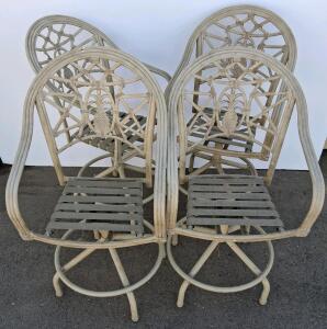 Set of 4 Outdoor Metal Swivel Bar Stools with Pineapple Backrest Design and Armrests