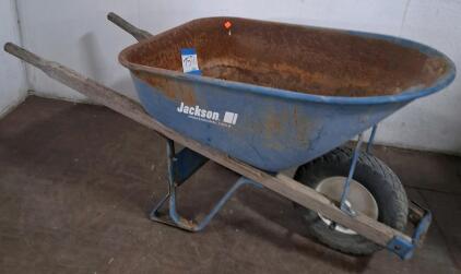Jackson 6 cu ft Steel Contractor Wheelbarrow, Blue, Single 16" Pneumatic Wheel, Wood Handles