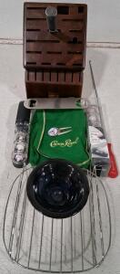 Cooks Knife Block, Tamanhsane Sharpener, Dish Rack, Bowl, Crown Royal Bag