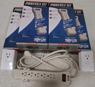 Tripp Lite SUPER7 7-Outlet Surge Protectors (5 Boxed, 1 Loose) + 2 TP-Link Wi-Fi Smart Plugs