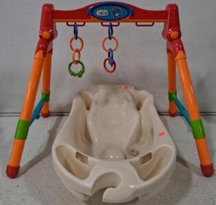 Colorful Baby Play Gym with Hanging Toys and Infant Bath Tub, Plastic, Age 0-12 Months, Drain Plug