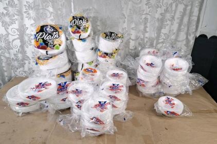 Lot Of (600+) Assorted Sized Foam Plates & Bowls