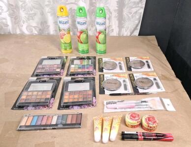 (5) Eyeshadow Pallette Sets, (3) 10-Oz Cans Of Wizard Odor Neutralizer / Air Freshener Spray & More