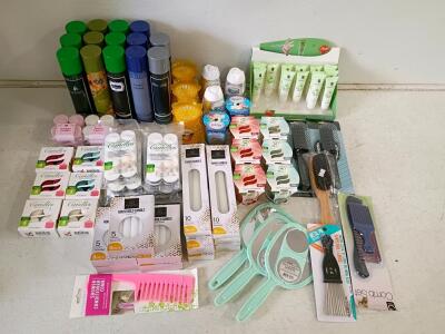 Large Mixed Lot Personal Care Home Fragrance &ndash; 55+ Items: Body Sprays, Candles, Air Fresheners, Combs