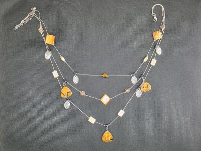Multistrand Bead Necklace with Lobster Clasp and Decorative Metal Beads