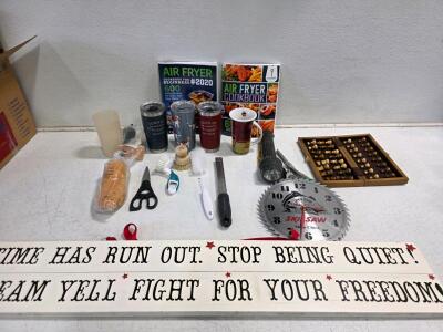 Air Fryer Cookbooks, Yeti Tumblers, Skilsaw Clock, Chess Set, Home Kitchen Decor Lot