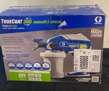 Graco TrueCoat 360 Variable Speed Airless Paint & Stain Sprayer, 4 Tips, 32oz, USA, New in Box