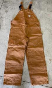 Carhartt R01 BRN Duck Bib Overalls Brown 44x32, Double Knee, Heavyweight 100% Cotton, Mexico