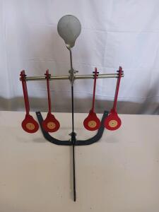 Resetting Steel Target, 5 Paddle, .22 Rimfire, Ground Mount, 2.5"/4" Plates, Red/Black