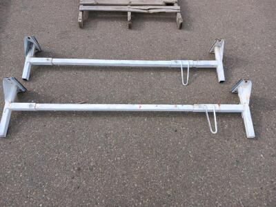 Pair Steel Van/Truck Roof Ladder Racks, Gutter Mount, White, 2 Crossbars, ~60" Long, 500lb Cap.