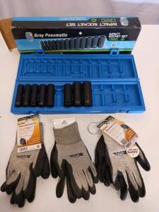 Grey Pneumatic 1312D 1/2" Drive Deep Impact Socket Set, 8 of 13 Pieces, Includes Gloves