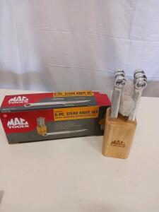 MAC Tools MACSKS 6-Piece Steak Knife Set with Wrench-Style Handles and Wooden Block