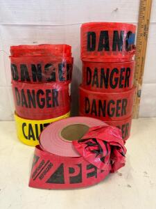 Red and Yellow Barricade Tape Rolls, "Danger" & "Caution", 3" Wide, Reinforced & Standard, Qty 8