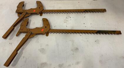 Pair of 36" Heavy-Duty Adjustable Steel Bar Clamps, Ratcheting Jaws, Industrial Grade