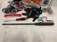 Mixed Hand Tools & Utility Lot &ndash; Mac Tools Screwdrivers, Ratchet Strap, Level, Gloves, Storage Basket - 6