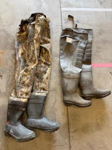 Cabela's Size 11 Chest Waders Camouflage & White River Size 10 Hip Waders Rubber Bootfoot