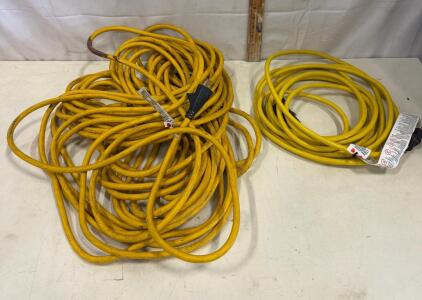 Heavy-Duty Outdoor Extension Cords, 100 ft & 25 ft, 12/3 AWG, 15A, Yellow
