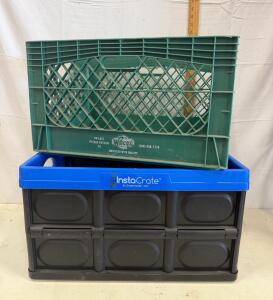 Green Wilcox Milk Crate 13"x13"x11" & Blue Greenmade InstaCrate Collapsible Storage 20"x14"x11"