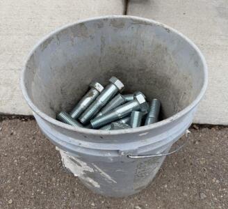 Bucket of 22 Metric Hex Bolts, 8.8 Grade, 1" x 3", Zinc-Plated Steel, 5-Gallon Pail