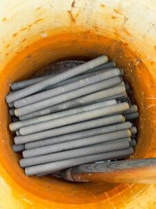 5/8"-11 x 12" Steel Threaded Rods, Approx. 24 Pcs, UNC, Stored in Bucket