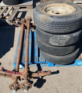 Two 3,500 lb Leaf Spring Trailer Axles with 6 ST205/75R15 Wheels, 6-Lug Hubs