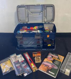Large Multi-Tray Fishing Tackle Box with Floats, Lures, Hooks, Tools, & Steelhead Guide Book