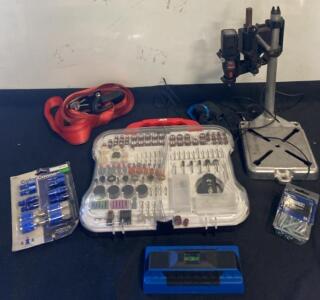 Rotary Tool w/ Variable Speed, Drill Press Stand & 100+ Accessory Kit, Air Fittings, Hardware