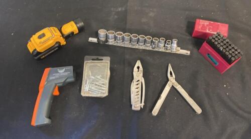 DEWALT DCL183 Flashlight, Multi-Tools, Socket Set, Infrared Thermometer, Hand Stamps