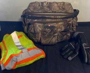 Sportsman Camo 32-Quart Soft Cooler Bag with Liner, Hi-Viz Vest, Winter Gloves, Multi-Pocket Design