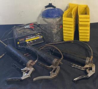 Schumacher SE-1010-2 10A/2A Manual Battery Charger with Three Lever Grease Guns and Accessories