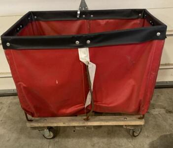 Uline 16 Bushel Rolling Laundry Cart Red Vinyl, Wood Base, 4 Swivel Casters, Handles