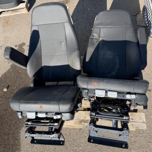Pair of Commercial Truck Air Ride Seats &ndash; Manual Adjust, Armrests, Air Suspension, Black Cloth/Vinyl