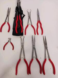 MAC Tools 8-Piece Pliers Set &ndash; Long Reach, Snap Ring, Diagonal, Vinyl Handles, w/ Case