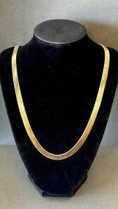 14K Gold Herringbone Chain Necklace, 18" Length, 3MM Width, Lobster Clasp