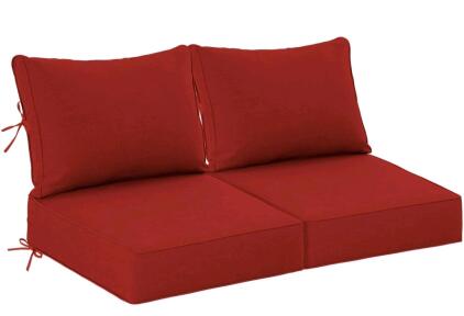 Deep Seat Outdoor Chair Cushion Set, Red, Polyester, Removable Covers, 24"x24" Seat, Includes Ties (Shelve L)