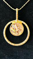Large Gold-Tone Rope Chain Necklace With Circular Abalone Shell Pendant, Hammered Finish - 3