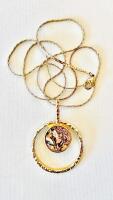 Large Gold-Tone Rope Chain Necklace With Circular Abalone Shell Pendant, Hammered Finish - 4