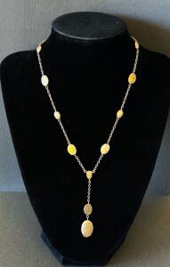 Hammered Gold-Tone Y-Shape Necklace, Oval Link Design, Lobster Clasp, ~18" Length