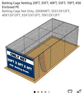 TUBAGOU 20FT x 8FT x 8FT Batting Cage Net #30 PE, Enclosed, Black, With Repair Kit & Ropes