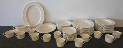 Beautiful Mikasa Dinnerware White Embossed Porcelain Dinnerware Set With Plaza Lane Pattern, Service For 12 (5000s Shelf H)