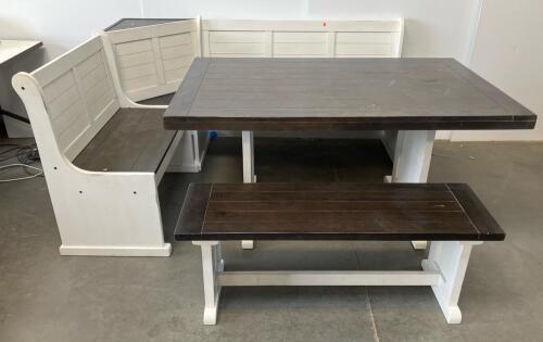 Farmhouse Style Kitchen Corner Dining Nook Set With Rectangular Table And L-Shaped Bench