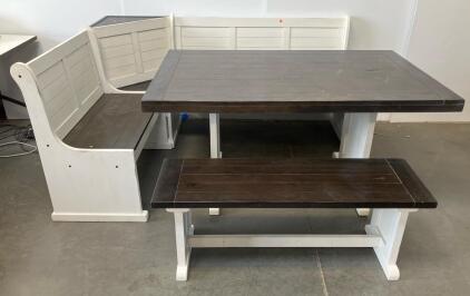 Farmhouse Style Kitchen Corner Dining Nook Set With Rectangular Table And L-Shaped Bench