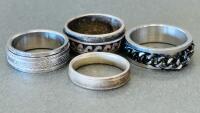 Men's Spinner And Non-Spinner Metal Rings Set (4 Pieces, Various Patterns, US Size ~9-12)